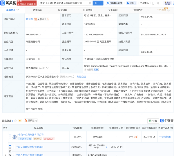线上配资网  中国交建投资成立轨道交通运营管理新公司